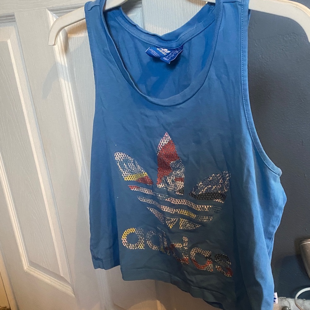 Adidas Vibrant Blue Crop Top with Colorful Logo